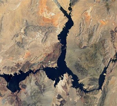 Lake Mead low water, Water Drought, Dry Lake, areal view